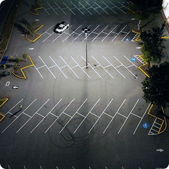 aerial of freshly striped asphalt