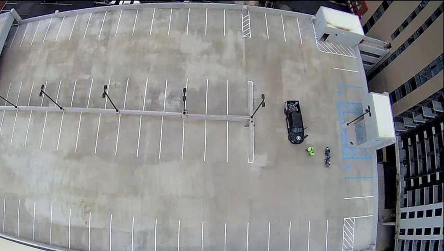 aerial of parking garage striping project in alabama