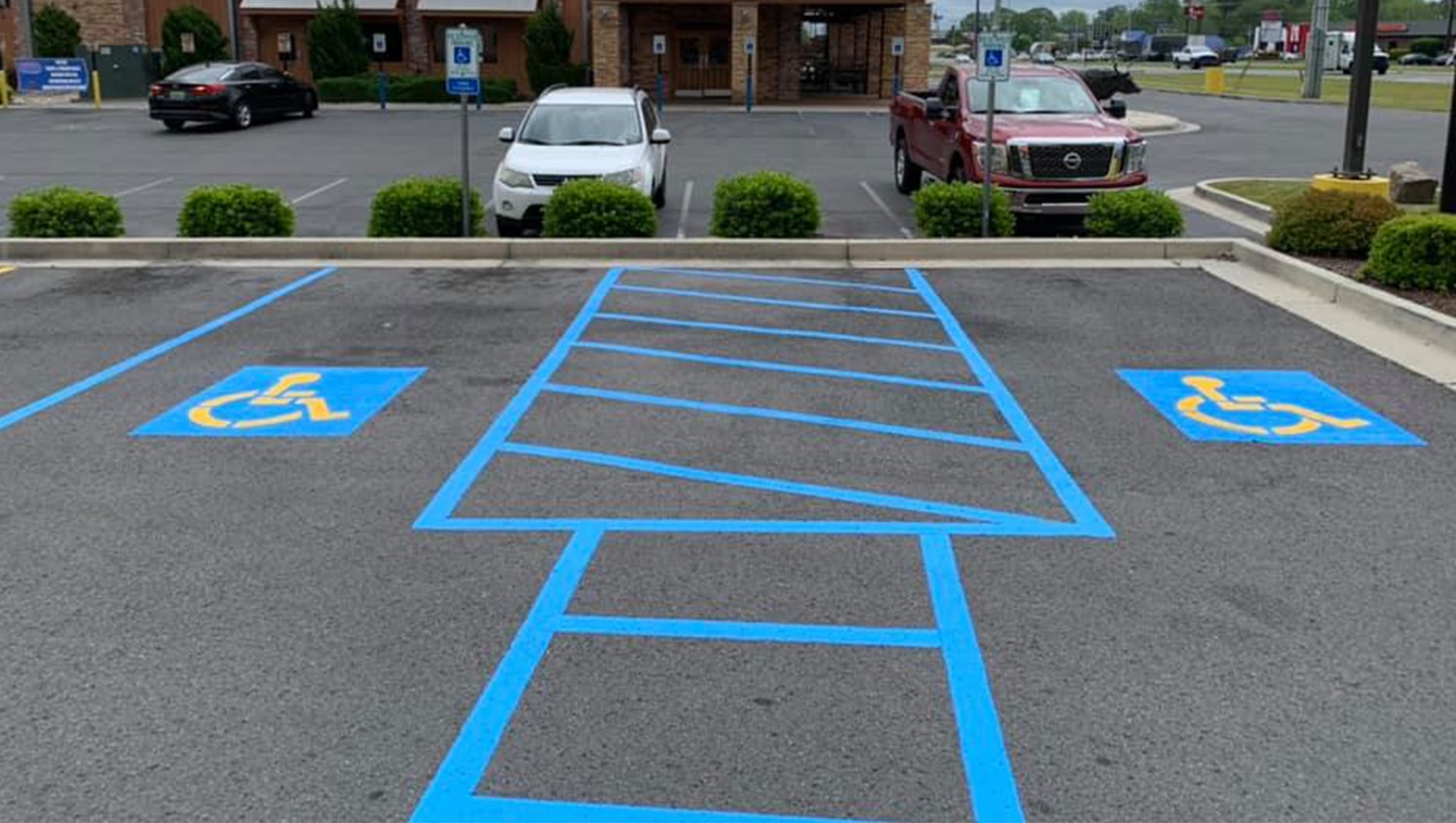 handicapped stalls in bojangle's parking lot