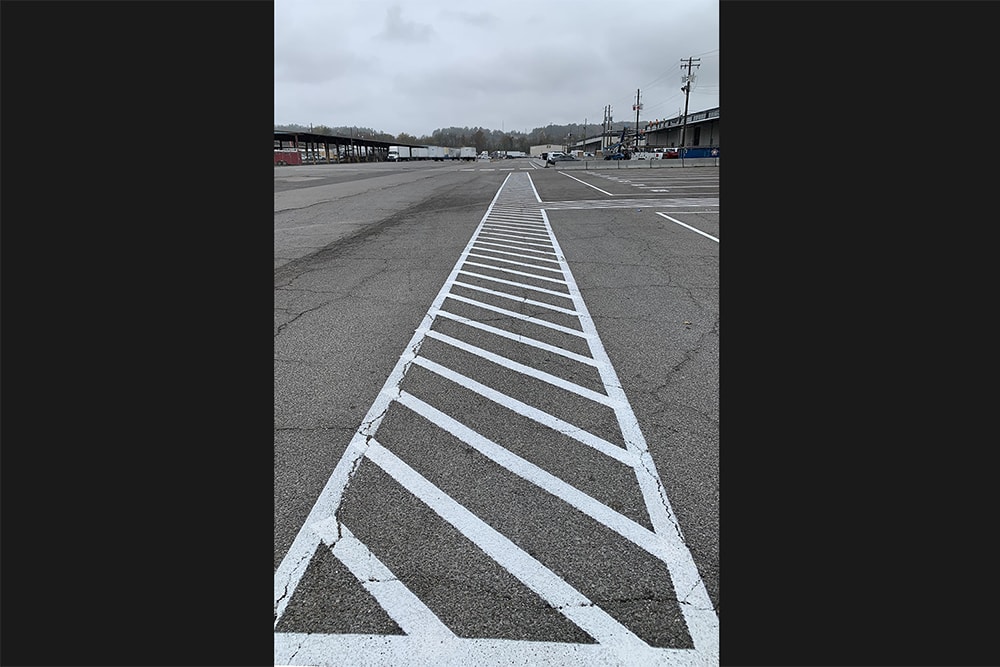brand new striping in Amazon’s parking lot