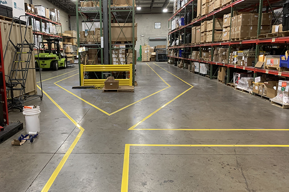 brand new yellow pedestrian walkway in Madison, AL warehouse