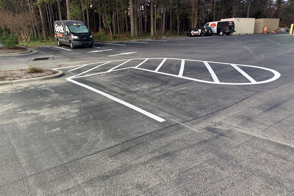 freshly stiped parking spaces in NC shopping center