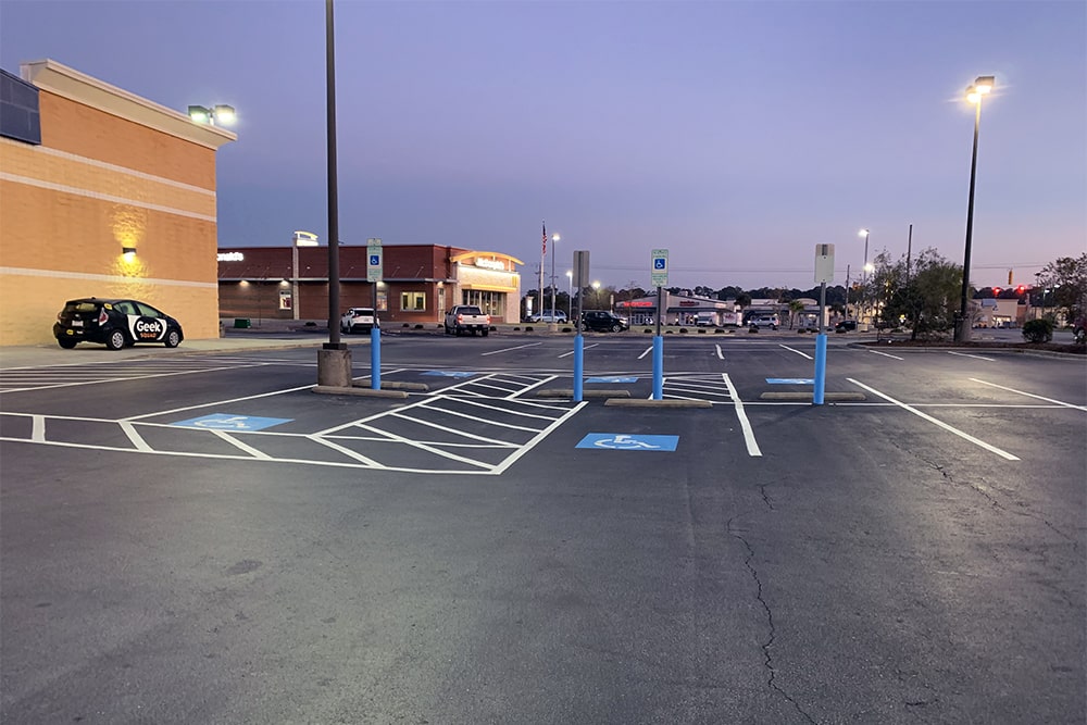 freshly striped handicap stalls in NC shopping center