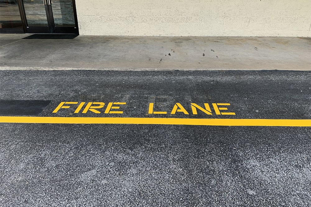 new fire lane striping in NC shopping center