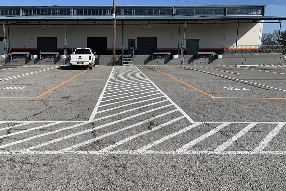 new parking lot striping in Amazon's parking lot