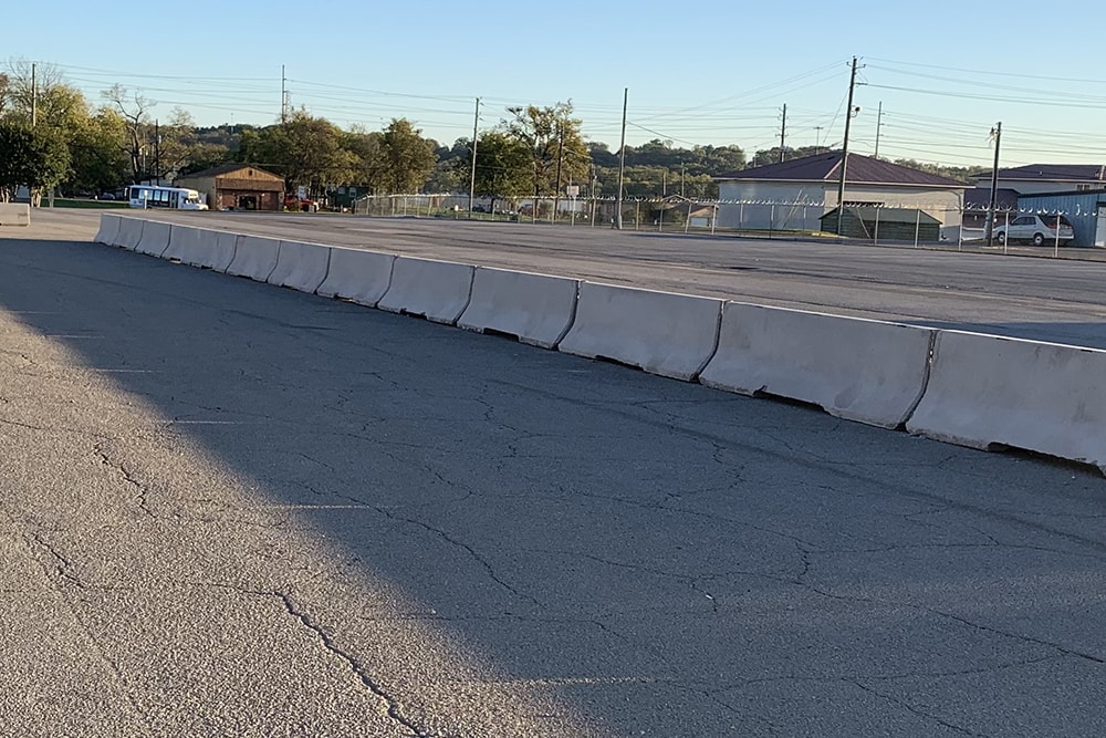 newly installed jersey barriers in Amazon’s parking lot