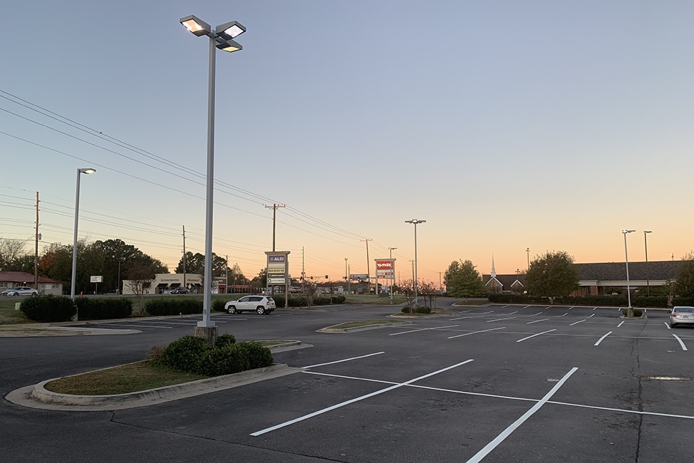 newly striped parking spaces at Aldi in Madison, AL