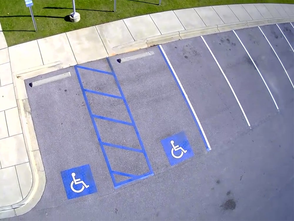 overhead shot of new handicap stalls at Vestavia Hills Police Department