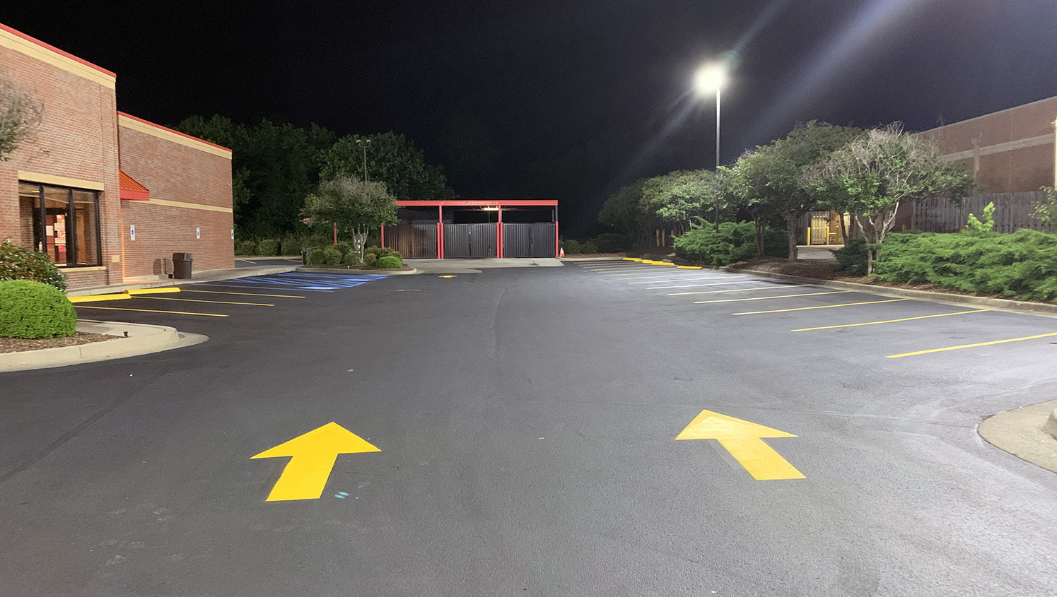 updated parking lot markings at a Bojangle's parking lot in Huntsville, AL