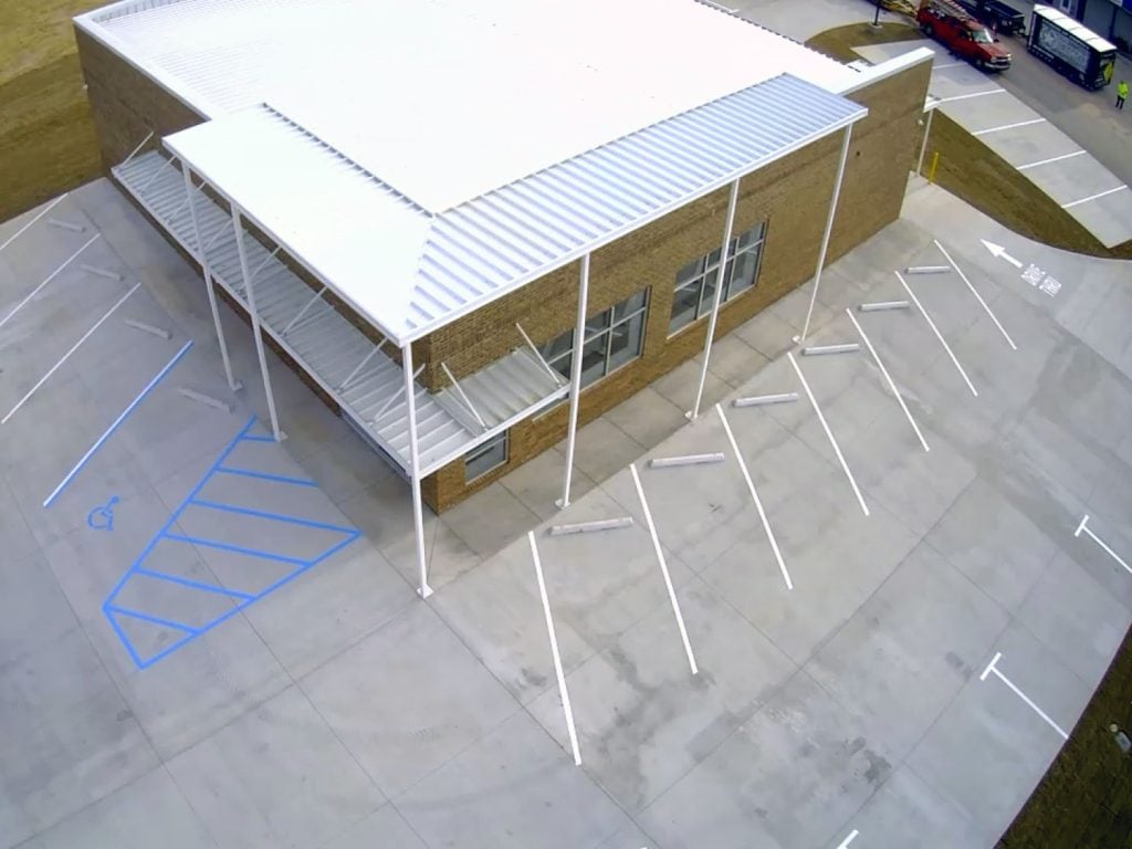 above view of new parking lot at Cleburne Pharmacy in Wedowee, AL