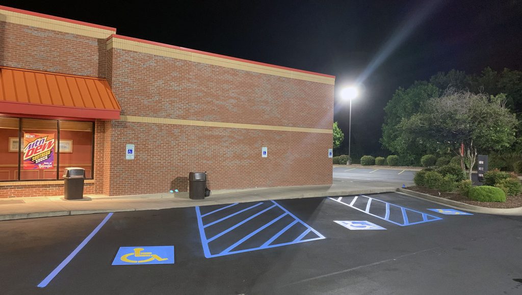 re-striped parking lot lines at a Bojangle's restaurant in Huntsville, AL