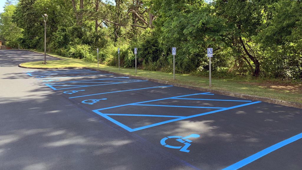 re-striped parking lines at a Public Library Service in Montgomery, AL