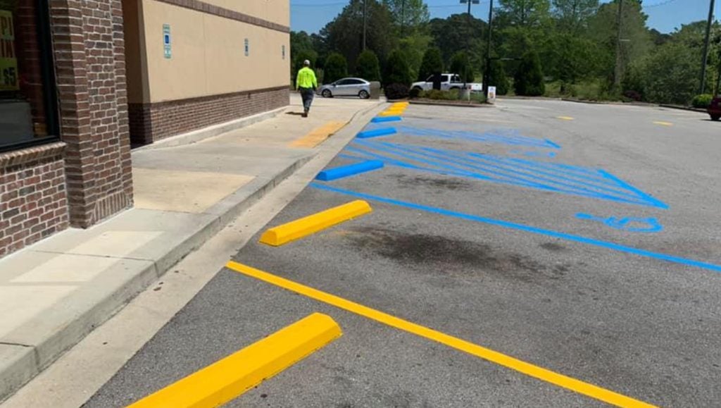 handicapped stalls in bojangle's parking lot
