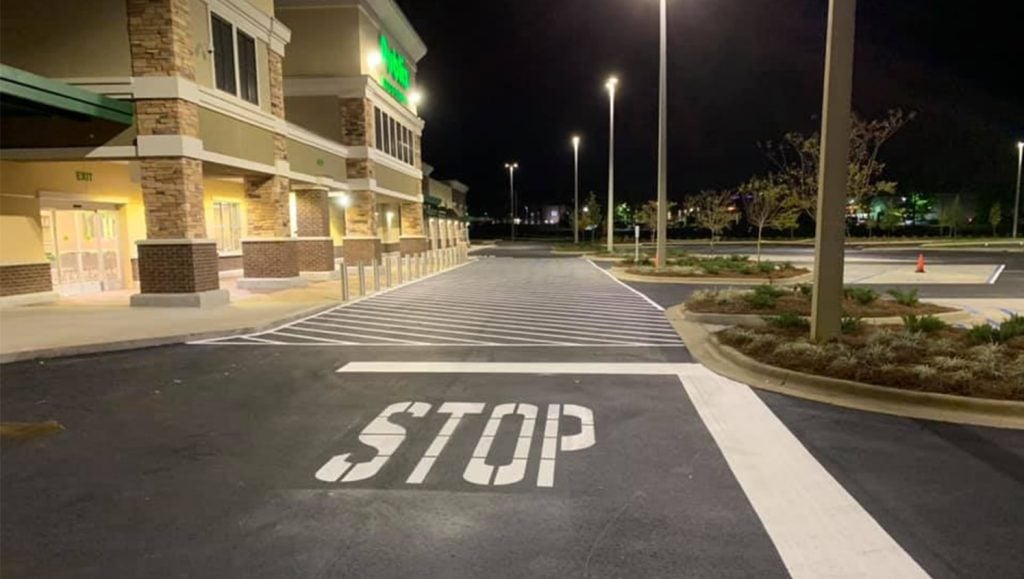 aerial view of publix parking lot striping job