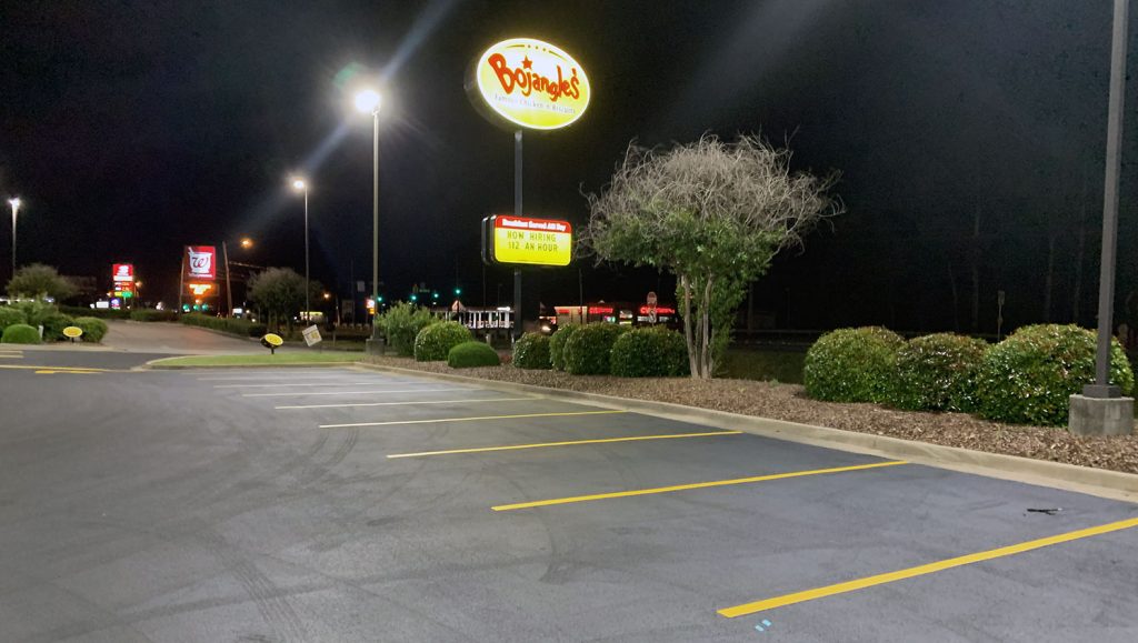 new ADA markings at a Bojangle's parking lot in Huntsville, AL