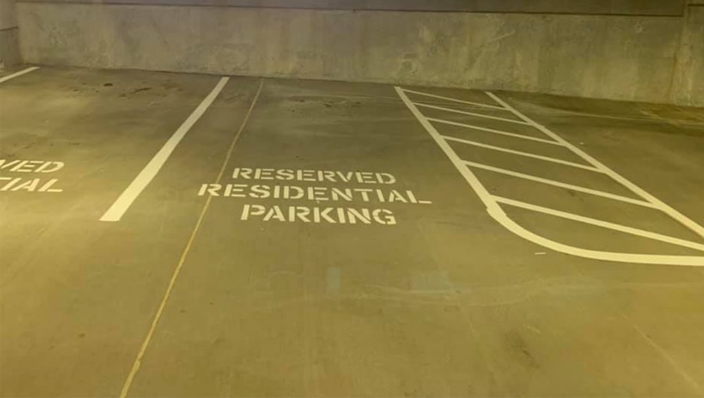 aerial of parking garage striping project in alabama