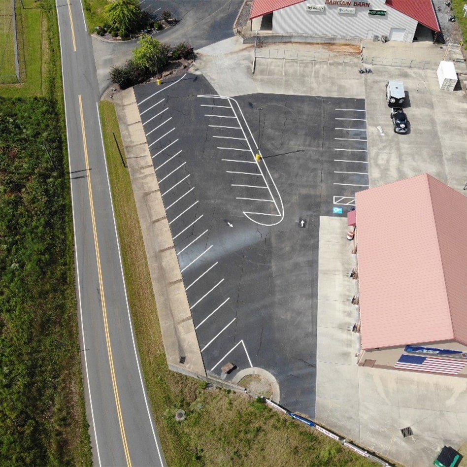 Overhead shot of new parking stalls at Cannon Auto Group in Jasper, GA