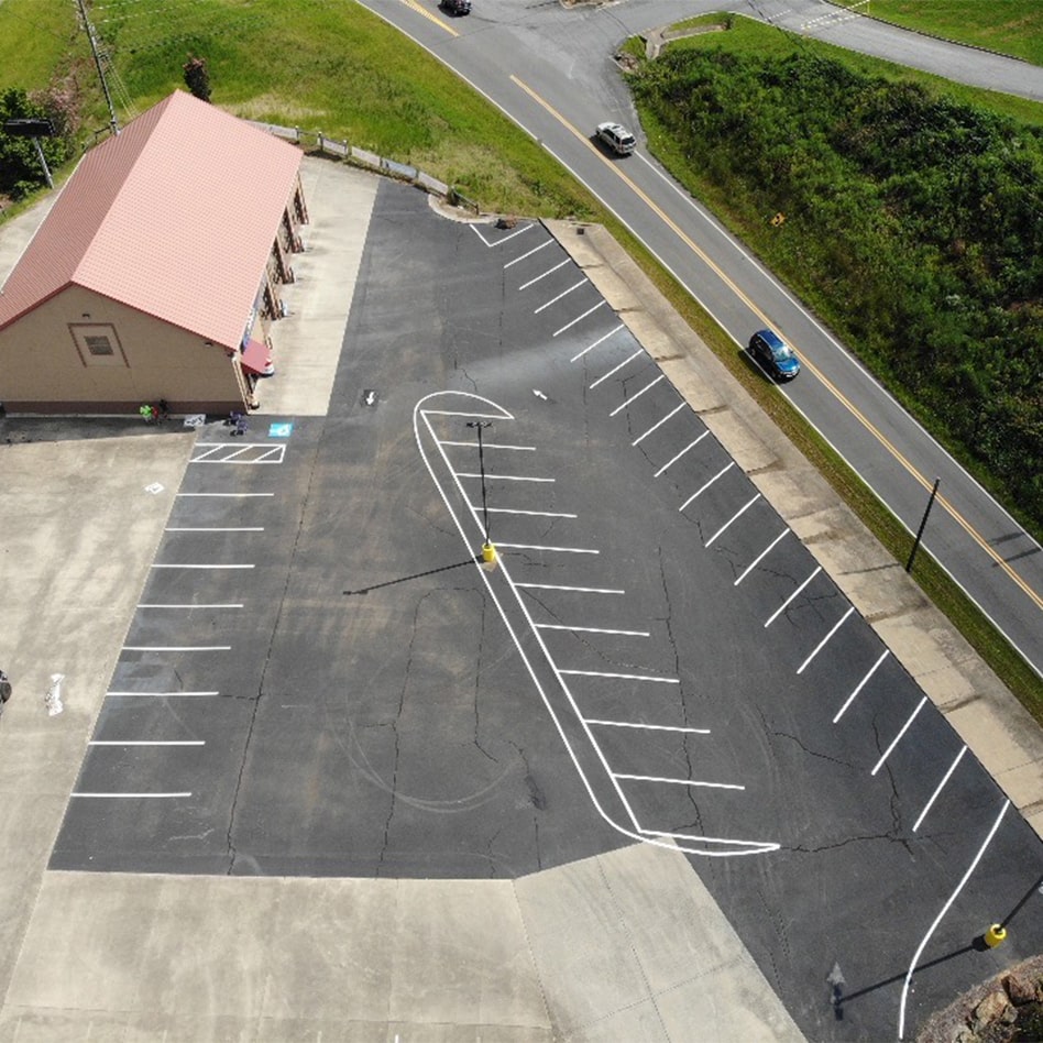 Overhead view of Cannon Auto Repair’s new parking lot in Jasper, GA