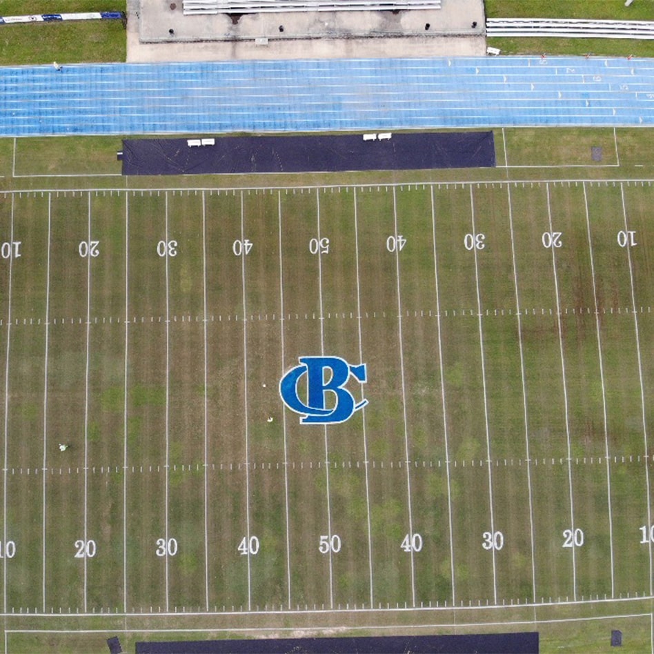 overhead view of newly striped football field at Banks County High School