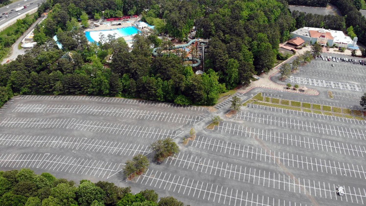 finished line striping in the main and overflow parking sections in Marietta, GA