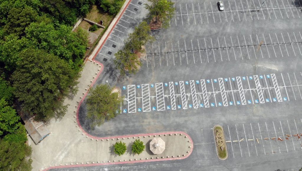 finished line striping in the main and overflow parking sections in Marietta, GA