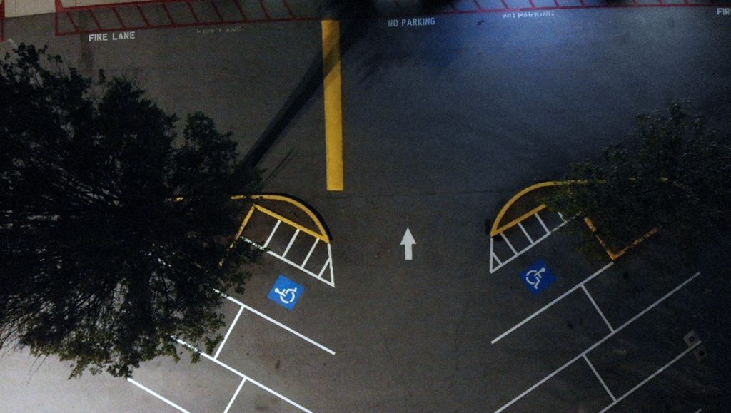 aerial shot of re-striped parking lot