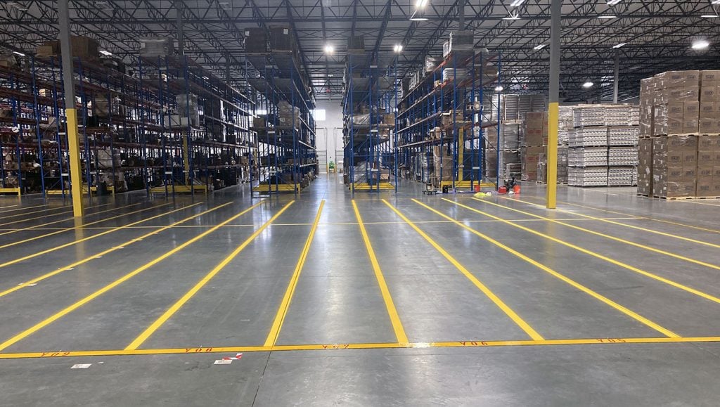 newly striped warehouse markings