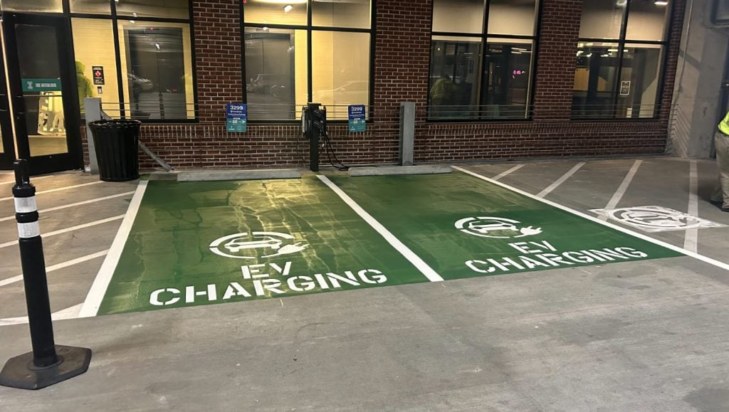 two newly marked EV charging bays