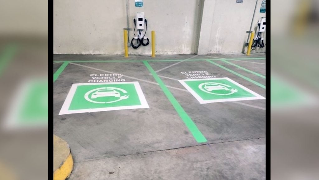 faded line striping in parking garage