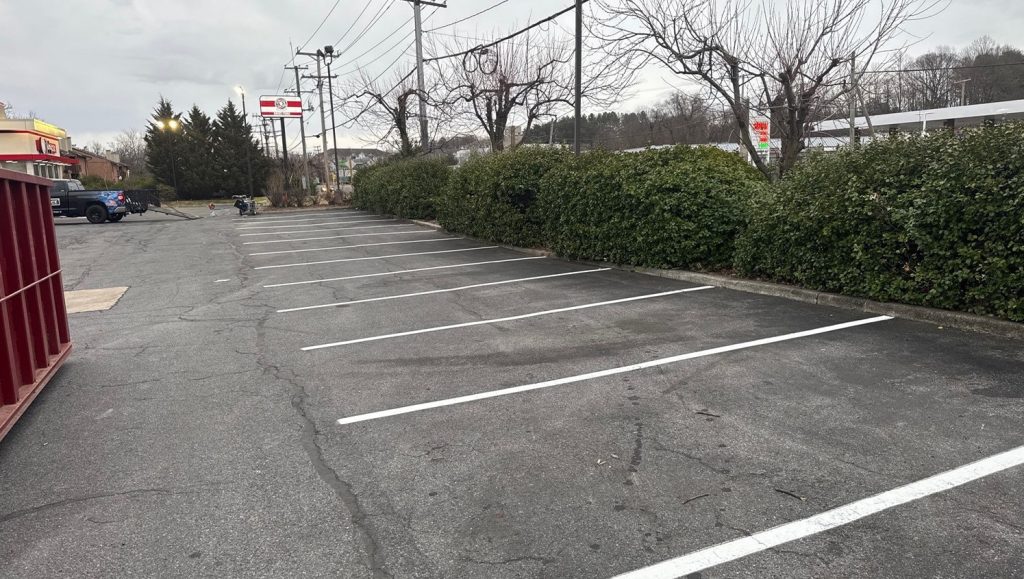 parking spots freshly painted for dollar tree parking lot