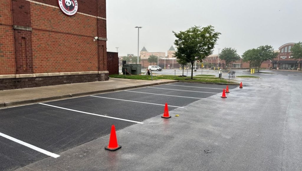parking spots freshly painted for panda express