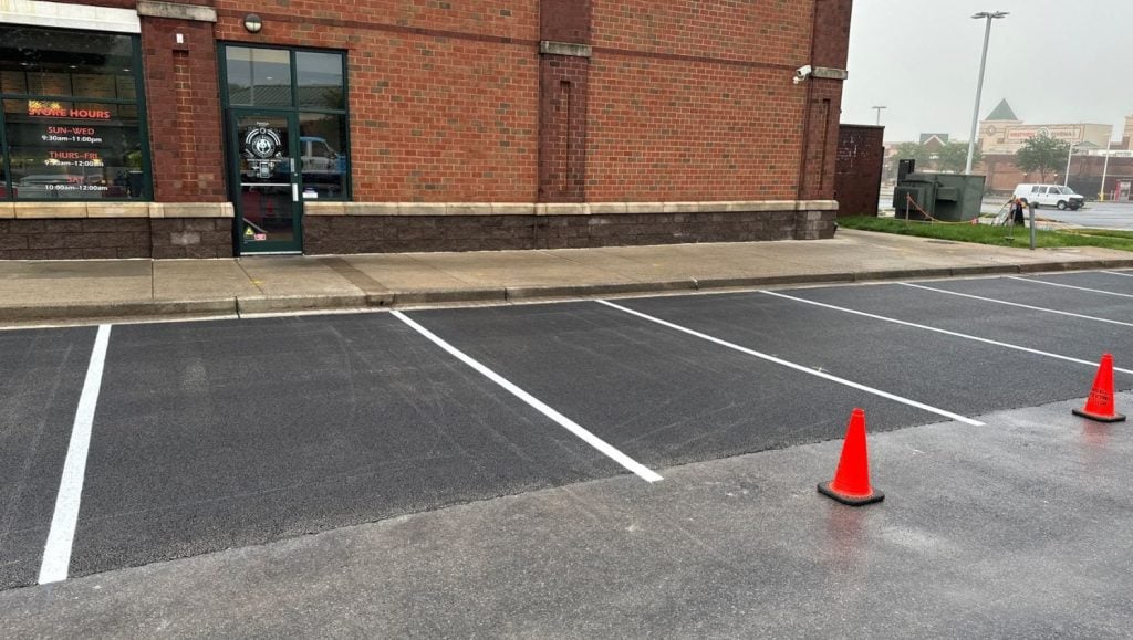 close-up of freshly painted parking spots for panda express