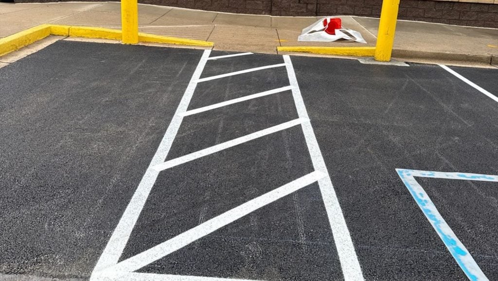 crosswalk freshly painted for panda express parking lot