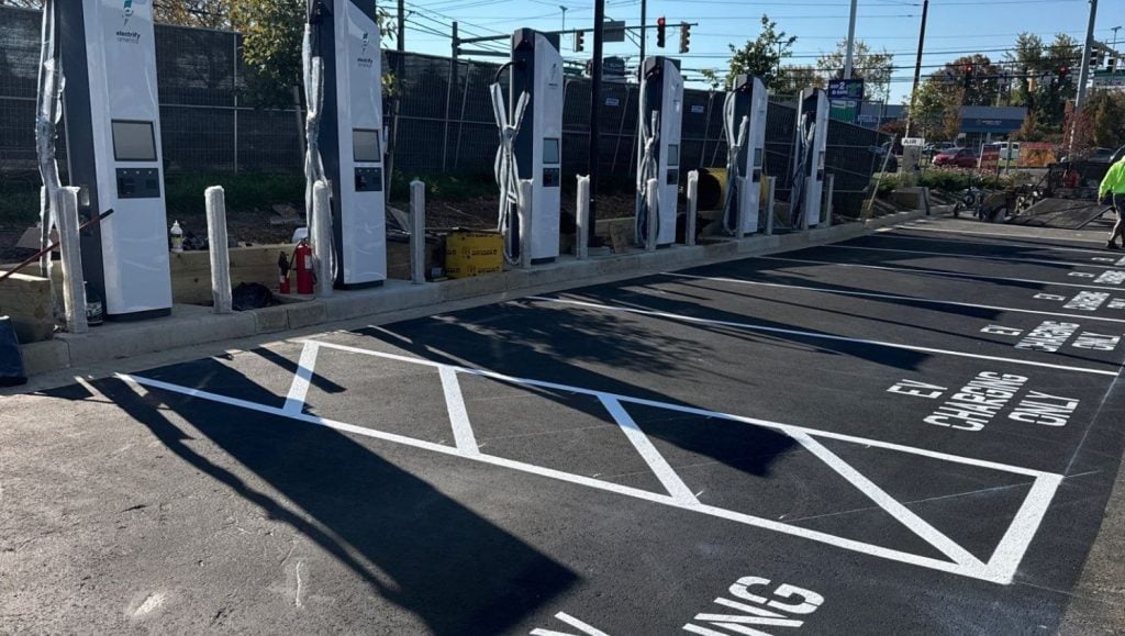 close-up of ev charging markings for local contractor parking lot