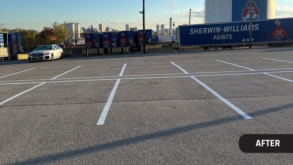 Sherwin Williams parking lot with freshly painted parking spots