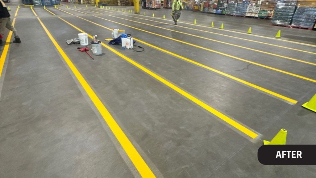 freshly painted line markings for Aldi Warehouse close-up after portrait