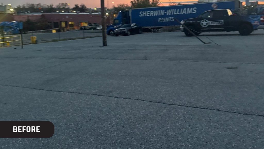 Sherwin Williams parking lot with no line markings
