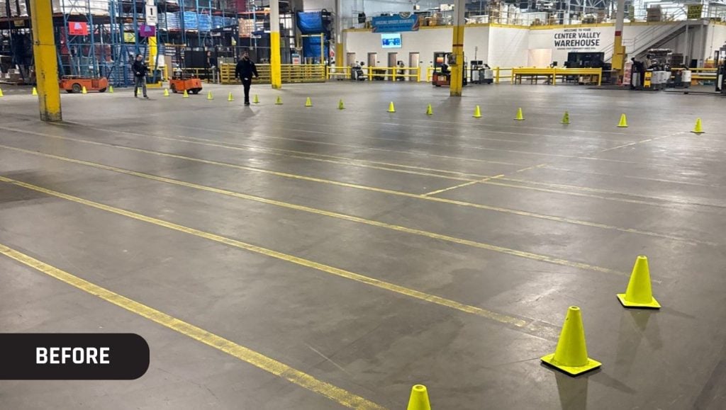 Aldi Warehouse with faded line markings