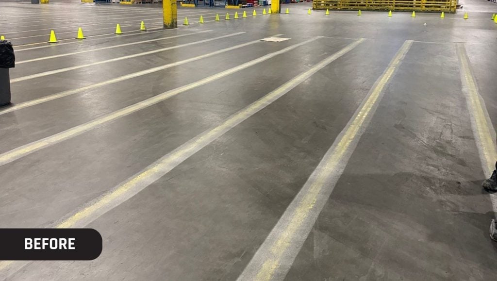 faded warehouse line markings for Aldi Warehouse