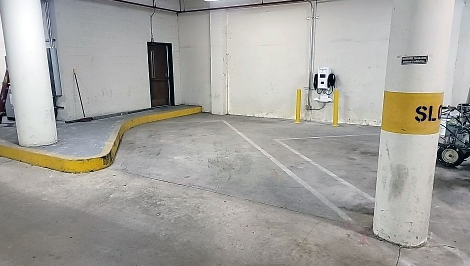faded line striping in parking garage