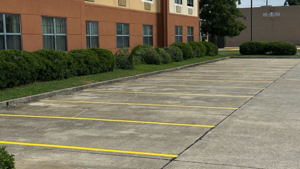 parking spots freshly painted for Extended Stay America parking lot