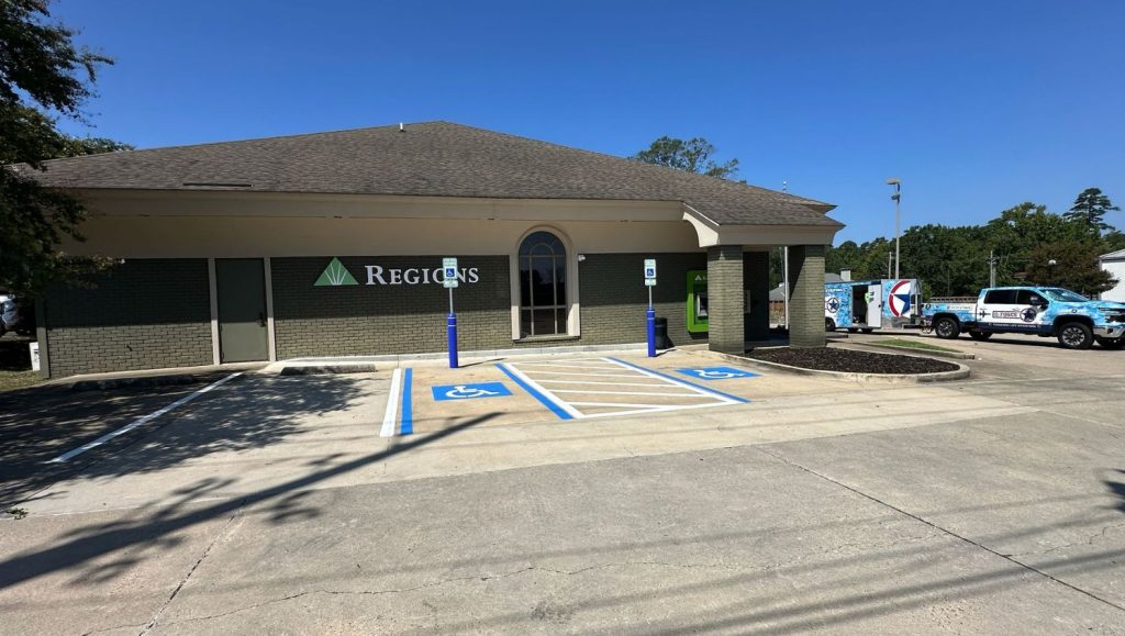 ada compliance parking spots freshly painted for Regions Bank parking lot