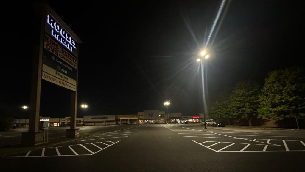 line markings freshly painted for Rouses’s Market parking lot