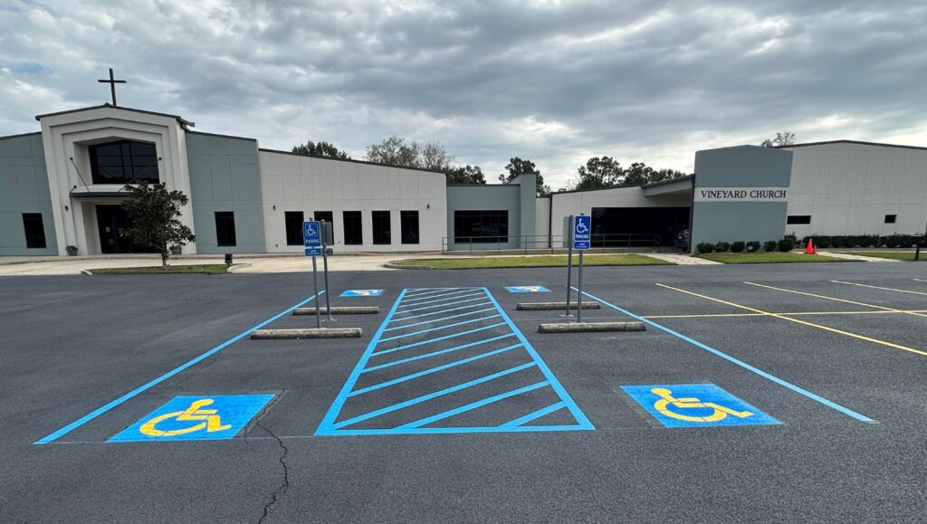 ada compliance parking spots freshly painted for Vineyard Church