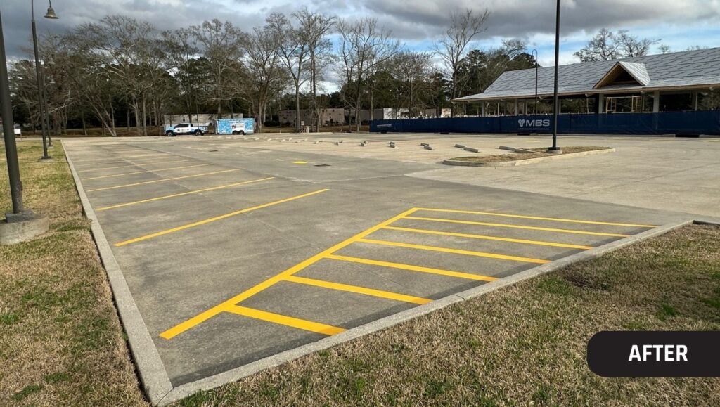 St. Joseph Catholic Church parking lot with freshly painted line markings