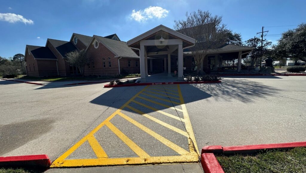 crosswalk freshly painted for St. Joseph Catholic Church