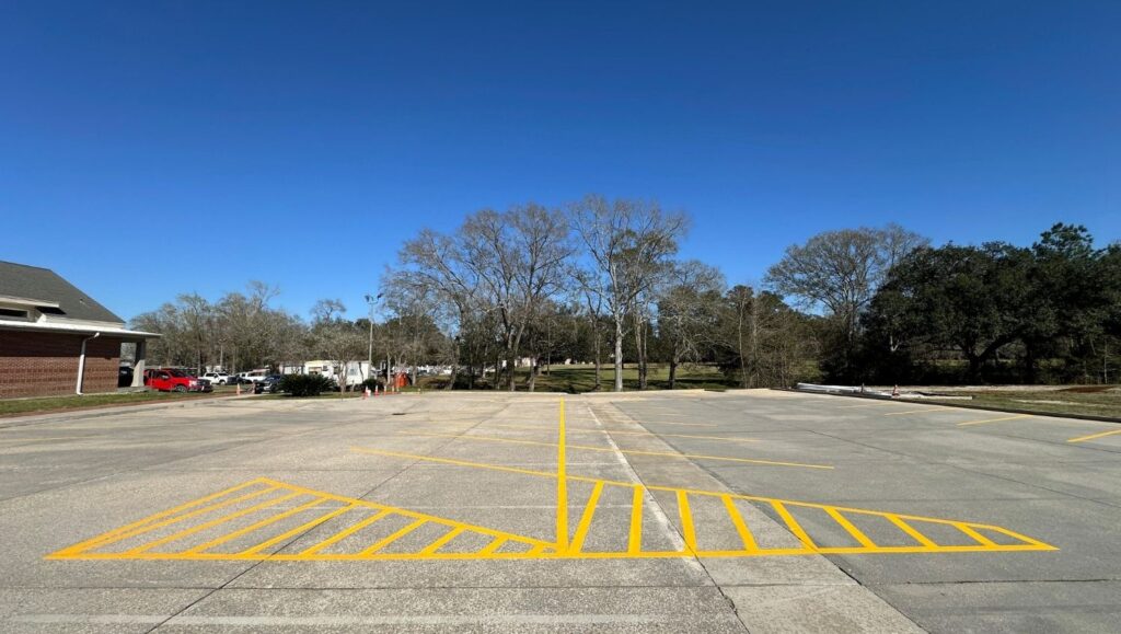 parking spots freshly painted for St. Joseph Catholic Church parking lot