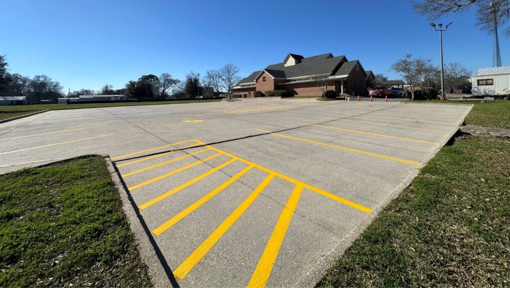 line striping freshly painted for St. Joseph Catholic Church parking lot