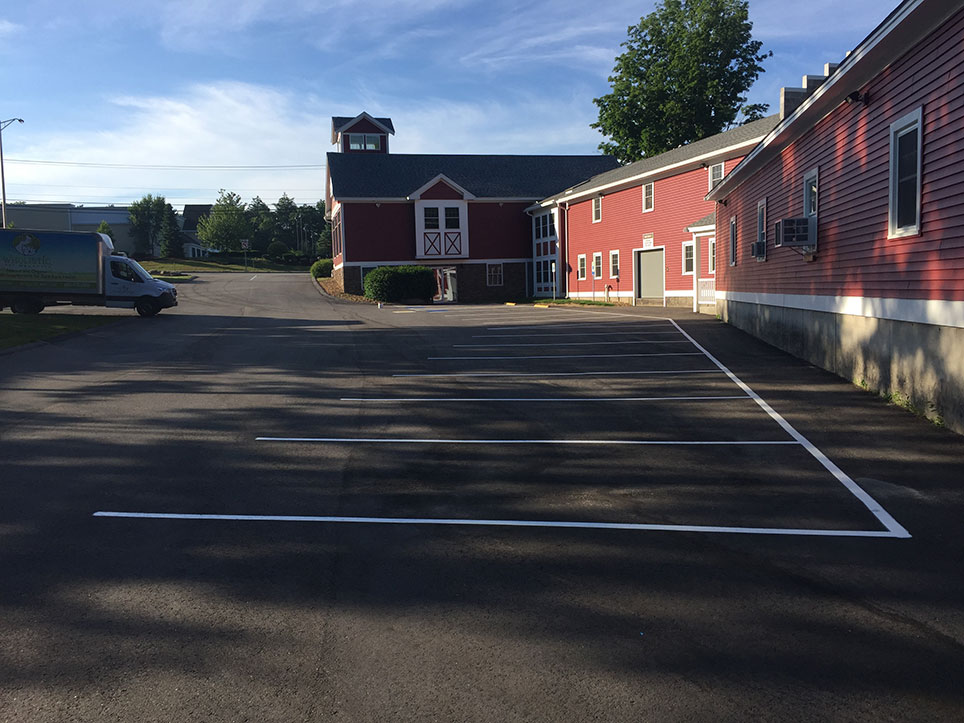 side view of new pet store parking stalls