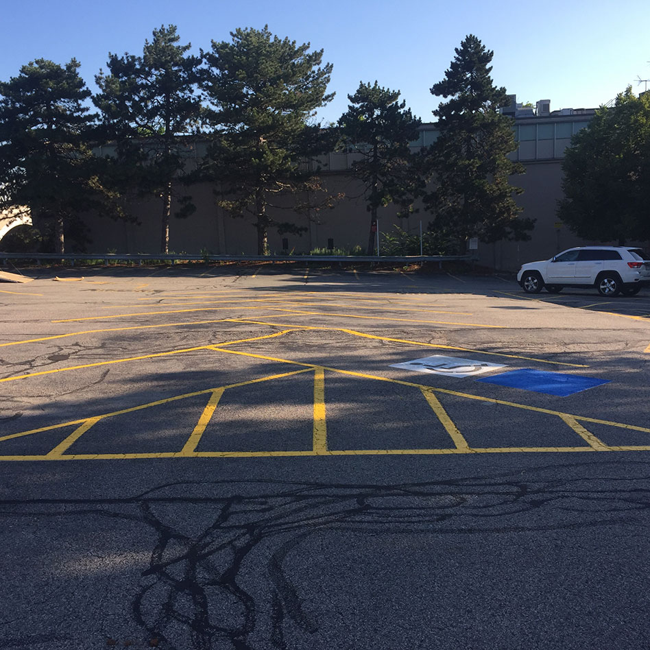 newly re-striped parking markings on the boston university campus